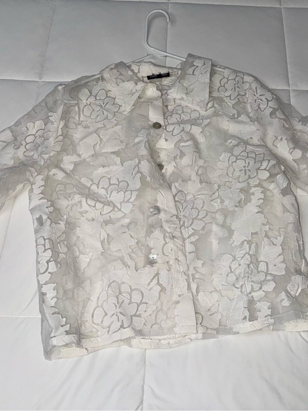 Women's Sheer Floral Button-Down Shirt - White